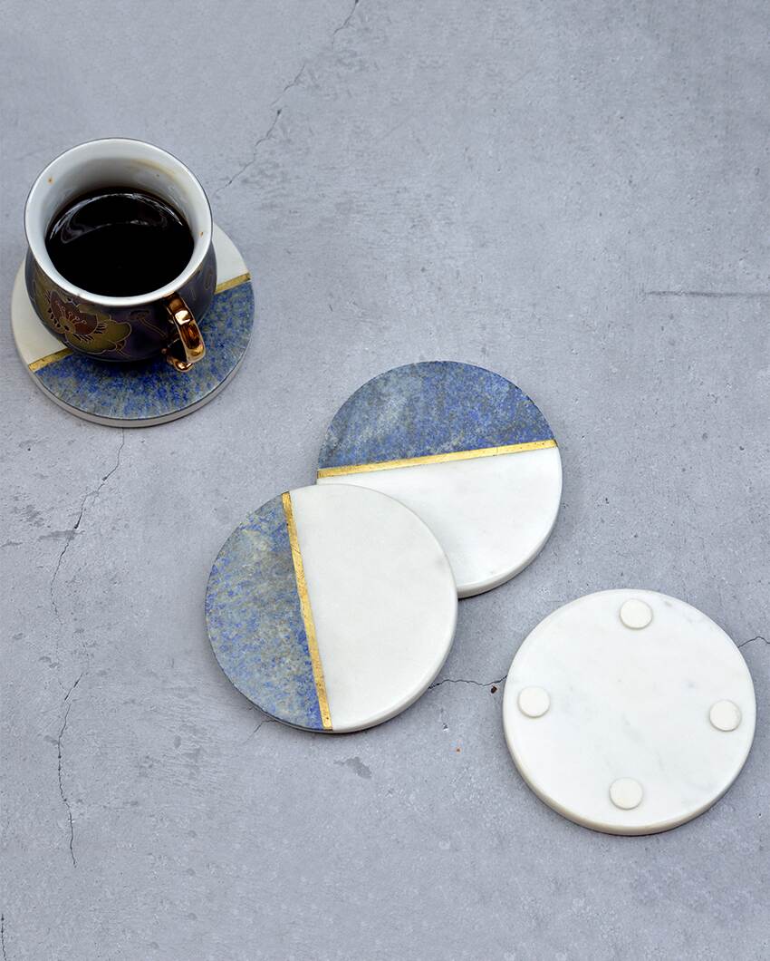 Blue & White Marble Inlay Coasters | Set Of 4 | 4 inches