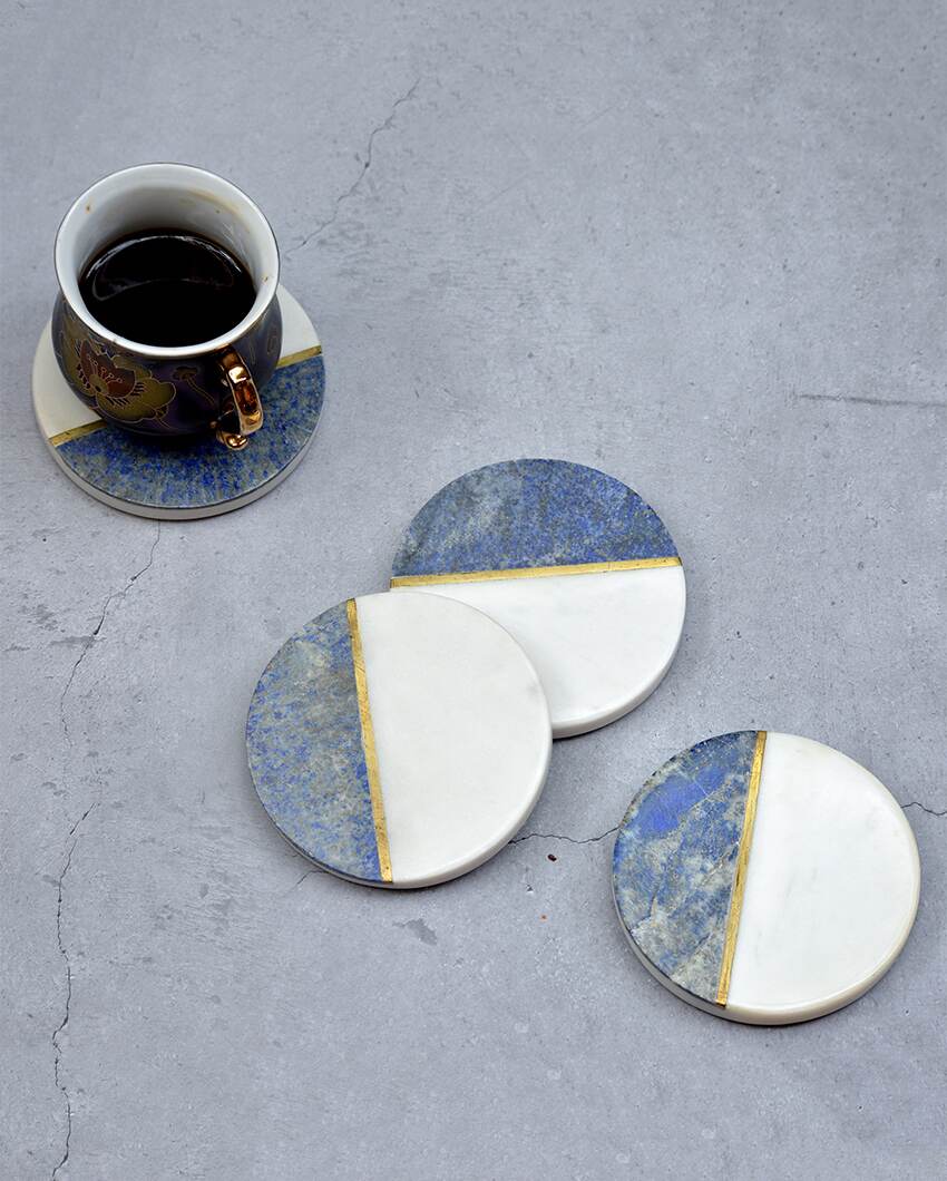 Blue & White Marble Inlay Coasters | Set Of 4 | 4 inches