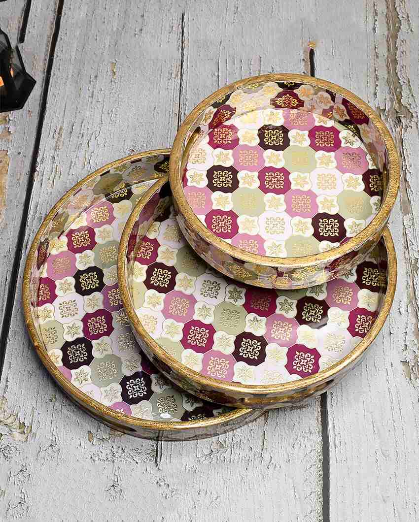 Turkish Pattern Round Wooden Trays | Set Of 3