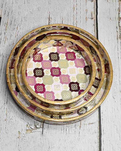 Turkish Pattern Round Wooden Trays | Set Of 3