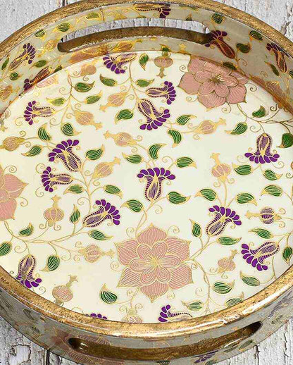 Beautiful Floral Round Wooden Trays | Set Of 3