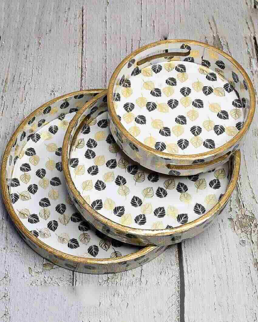 Monochrome Gold Foil Round Wooden Trays | Set Of 3