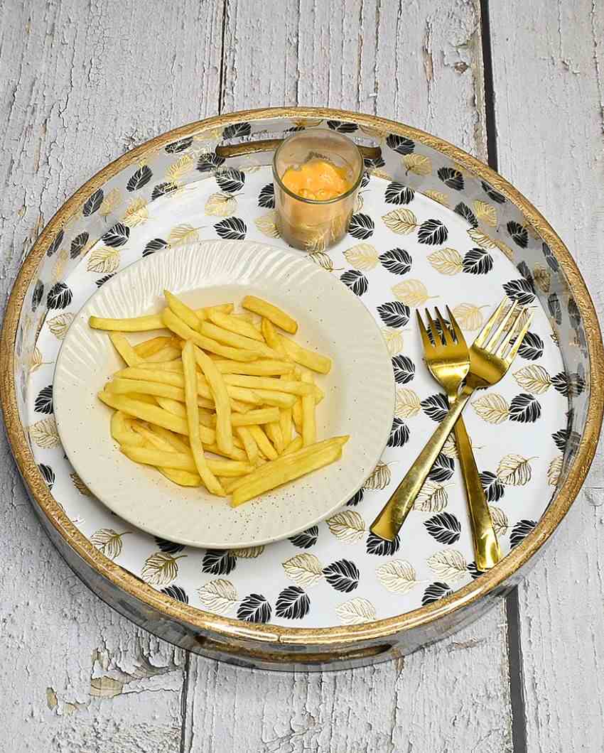 Monochrome Gold Foil Round Wooden Trays | Set Of 3