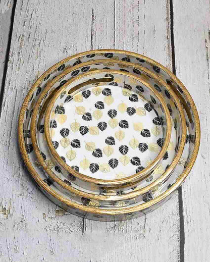 Monochrome Gold Foil Round Wooden Trays | Set Of 3