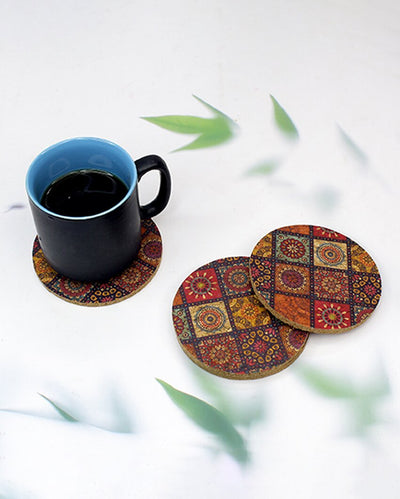 Traditional Design Printed Cork Coasters | Set Of 12 | 4 inches