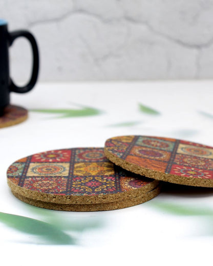 Traditional Design Printed Cork Coasters | Set Of 12 | 4 inches