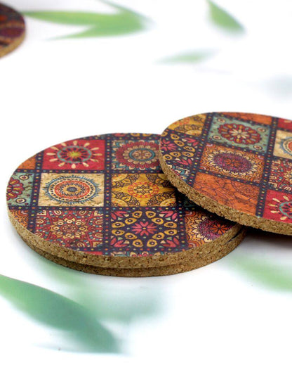 Traditional Design Printed Cork Coasters | Set Of 12 | 4 inches