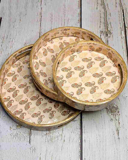 Exquisite Multicolor Round Wooden Trays | Set Of 3