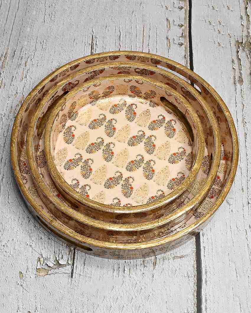 Exquisite Multicolor Round Wooden Trays | Set Of 3