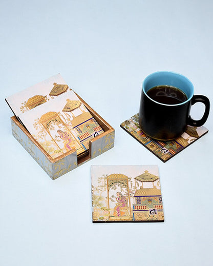 Royal Indian Mahal Coasters with Holder | Pack Of 6