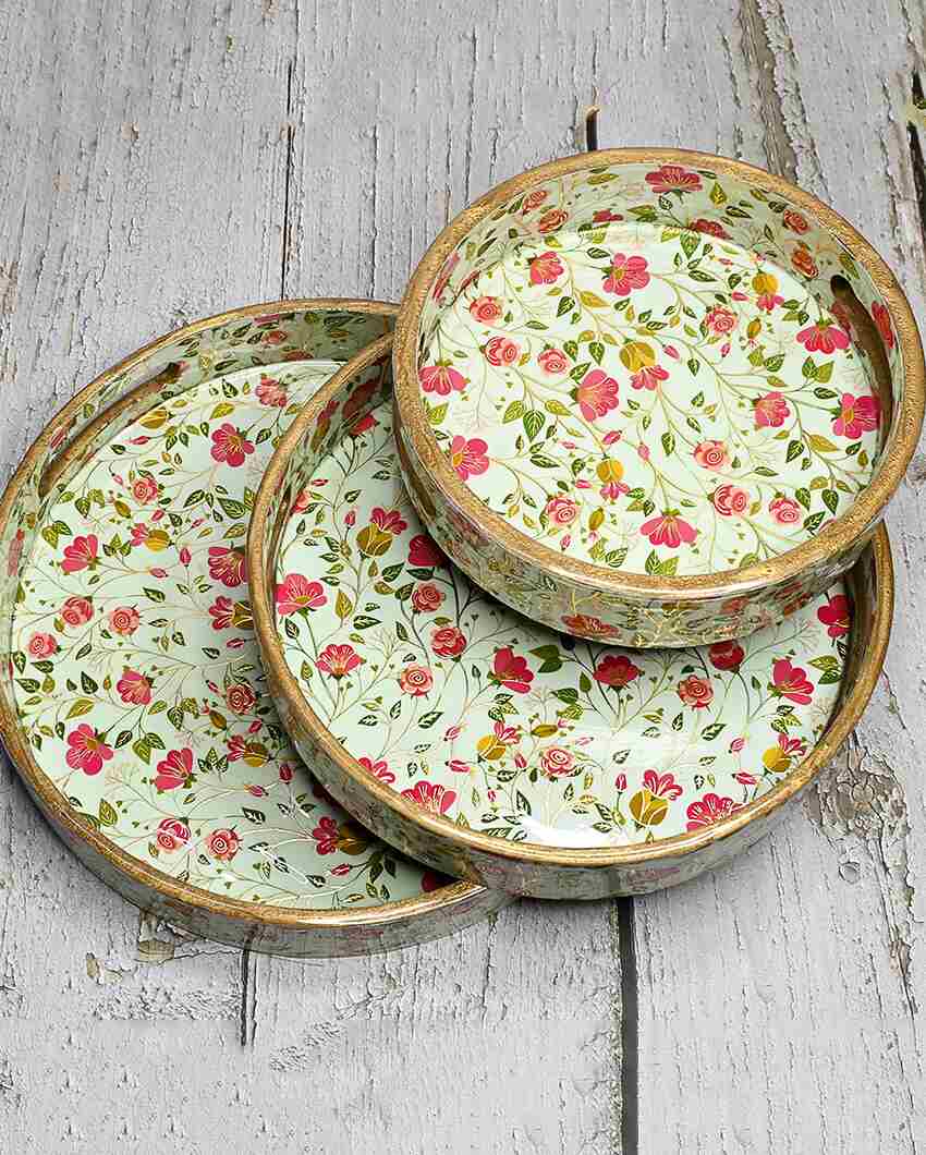 Blossom Round Wooden Trays | Set Of 3