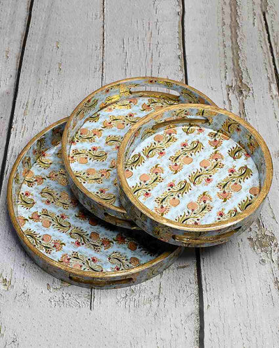 Floral Multicolor Wooden Round Trays | Set Of 3