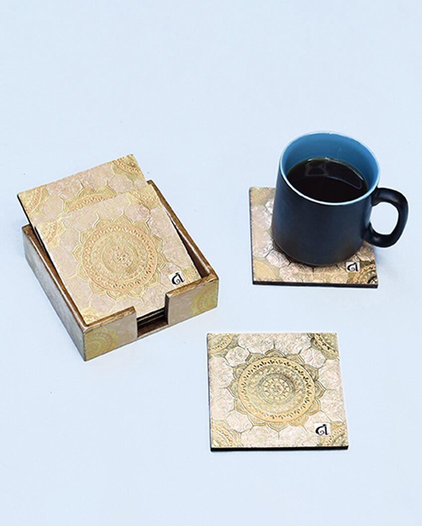 Luxury Gold Foil Coasters with Holder | Pack Of 6