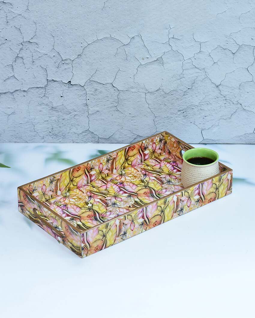 Abstract Floral Wooden Rectangular Trays | Set Of 3