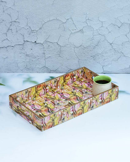 Abstract Floral Wooden Rectangular Trays | Set Of 3