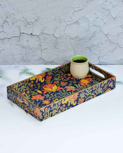 Vibrant Floral Wooden Rectangular Trays | Set Of 3