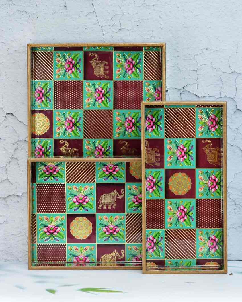 Rajasthani Wooden Rectangular Trays | Set Of 3