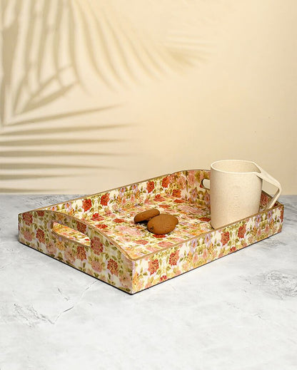 Vibrant Floret Wooden Trays With Curved Handle | Set Of 3