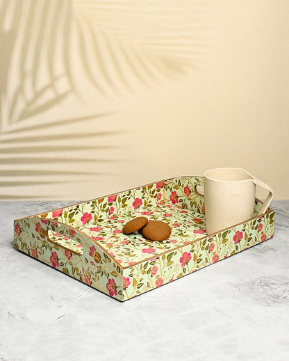 Blossom Printed Wooden Trays With Curved Handles | Set Of 3