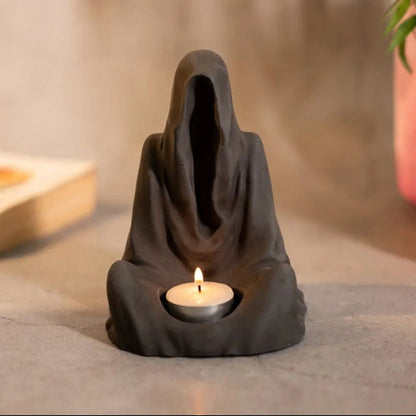 Practical Contemporary Style Monk Dark Concrete Tealight Candle Holder | 4 x 4 x 5 inches