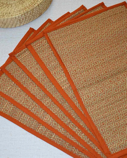 Madurkathi Diamond Placemats Orange | Set Of 6 | 18 X 12 inches