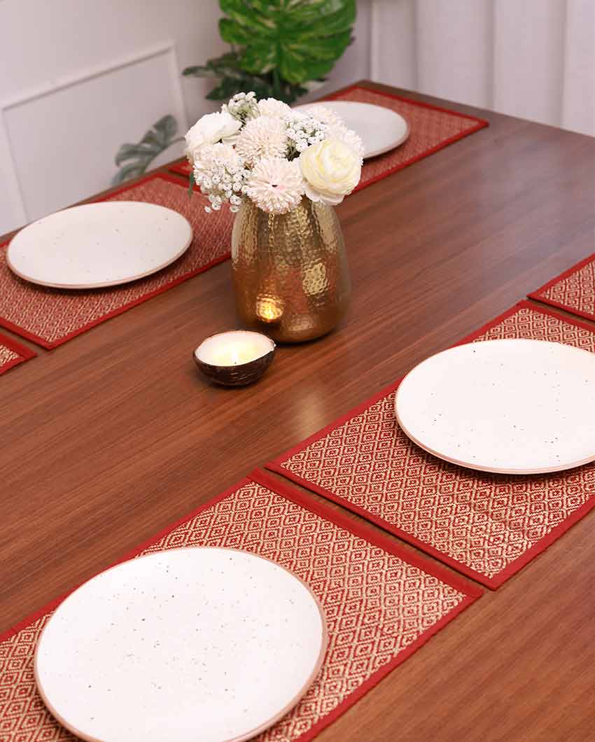 Lite Maroon Madurkathi Diamond Placemats | Set of 6 | 18 x 12 inches