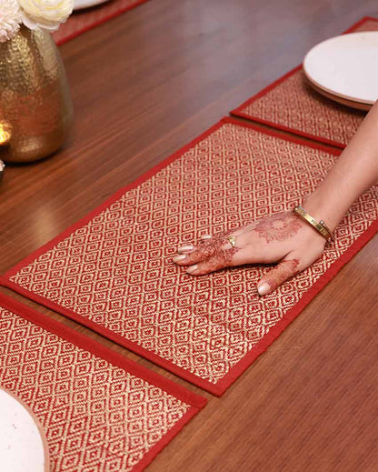 Lite Maroon Madurkathi Diamond Placemats | Set of 6 | 18 x 12 inches