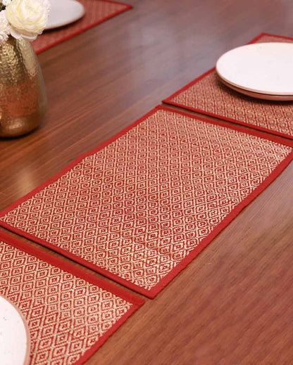 Lite Maroon Madurkathi Diamond Placemats | Set of 6 | 18 x 12 inches