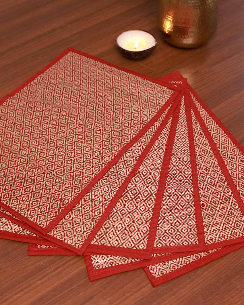 Lite Maroon Madurkathi Diamond Placemats | Set of 6 | 18 x 12 inches