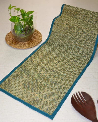 Blue Madurkathi Diamond Table Runner | 60 x 12 inches