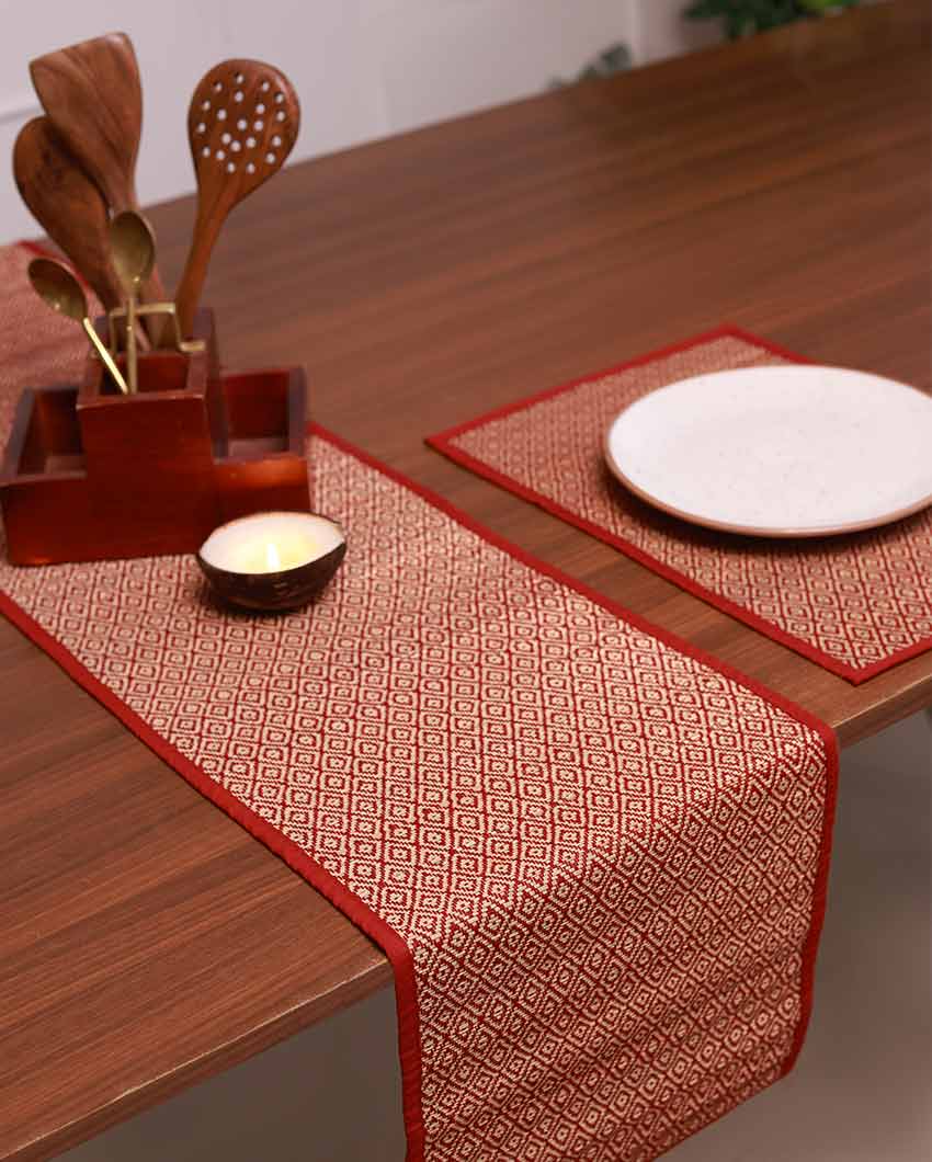 Maroon Madurkathi Diamond Table Runner | 60 x12 inches