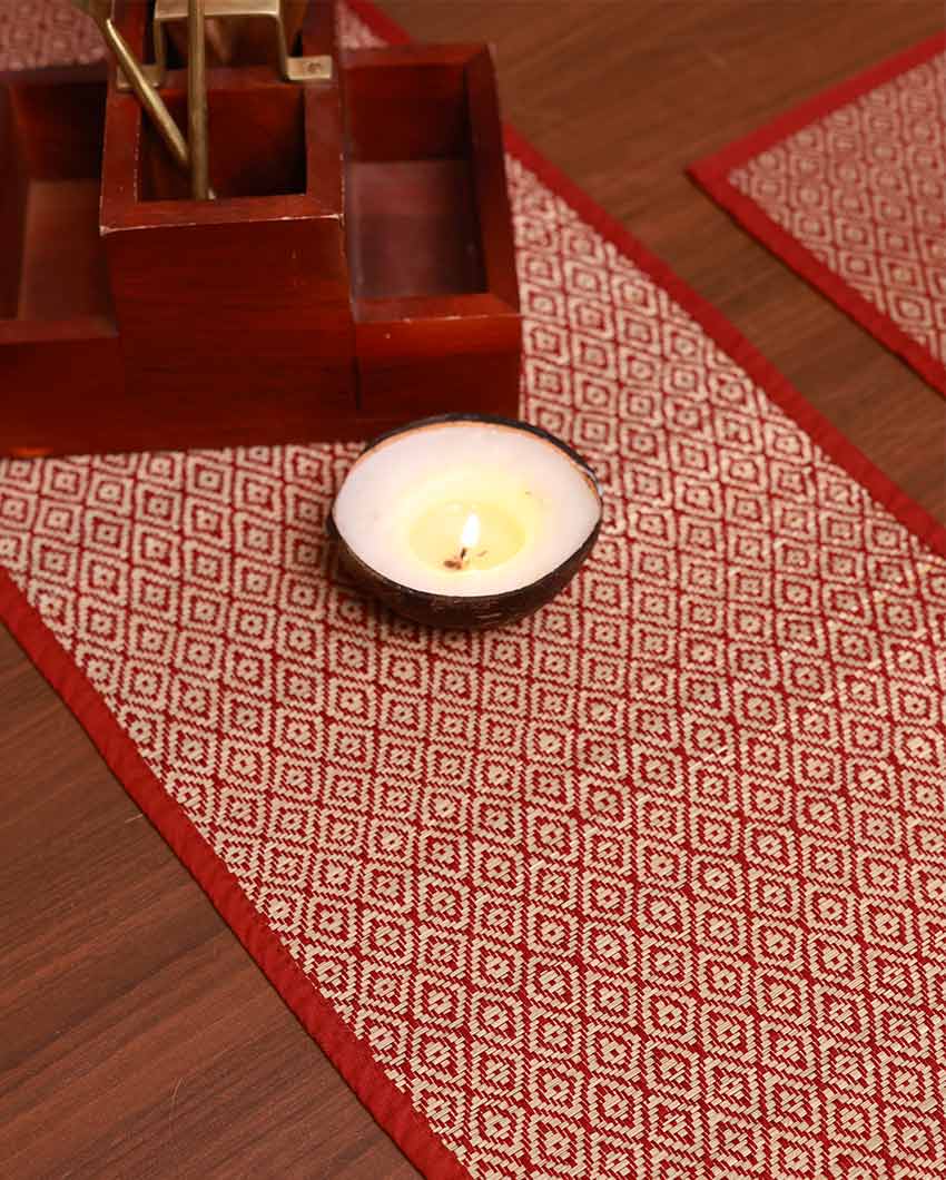 Maroon Madurkathi Diamond Table Runner | 60 x12 inches