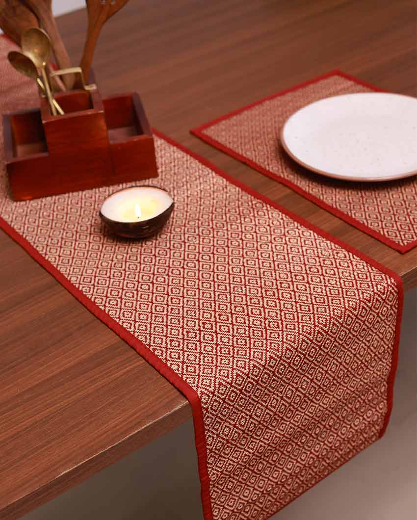 Maroon Madurkathi Diamond Table Runner | 60 x12 inches