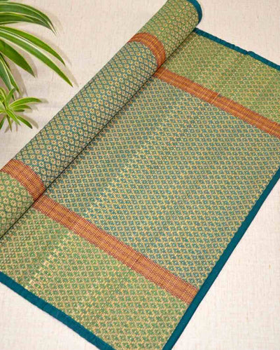 Stylish Blue & Green Madurkathi Floor Mat | 60 x 24 inches