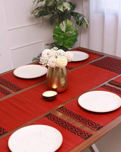 Masland Rust & Charcoal Madurkathi Placemats & Runner Set | 7 Pieces