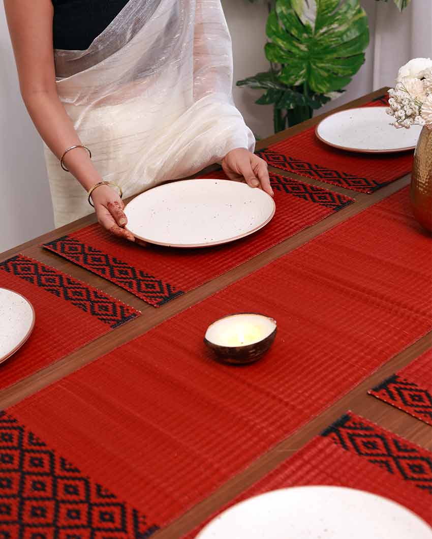 Masland Rust & Charcoal Madurkathi Placemats & Runner Set | 7 Pieces