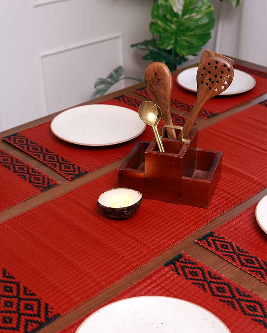 Masland Rust & Charcoal Madurkathi Placemats & Runner Set | 7 Pieces