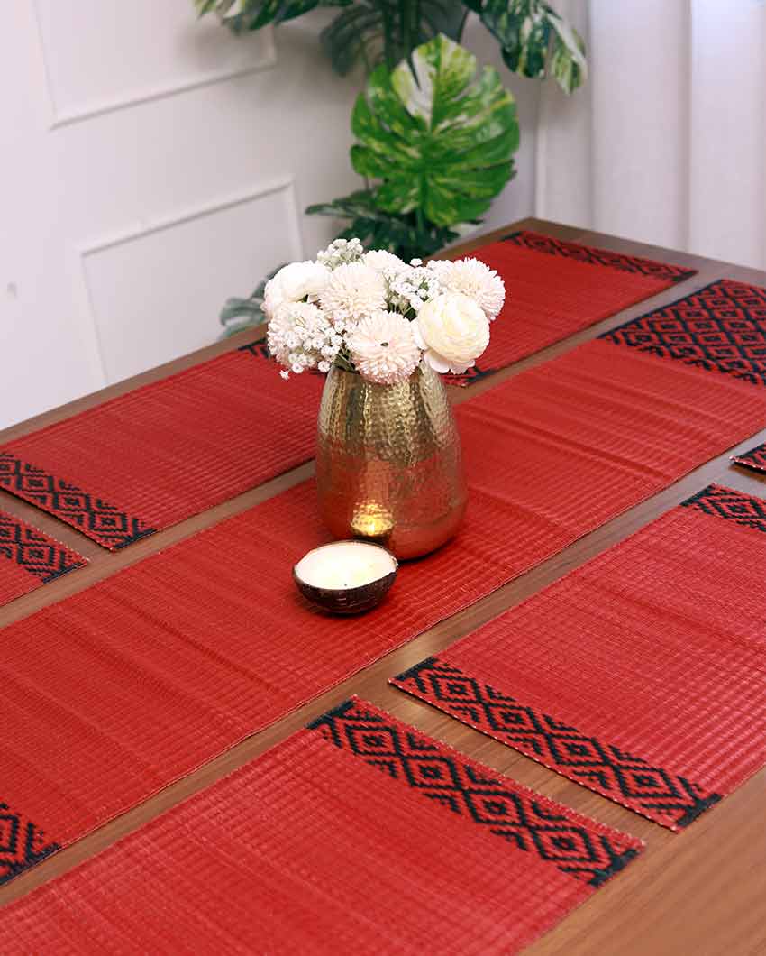 Masland Rust & Charcoal Madurkathi Placemats & Runner Set | 7 Pieces