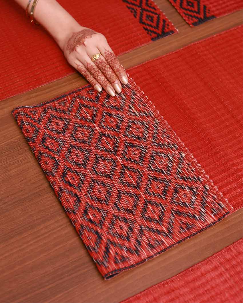 Masland Rust & Charcoal Madurkathi Placemats & Runner Set | 7 Pieces