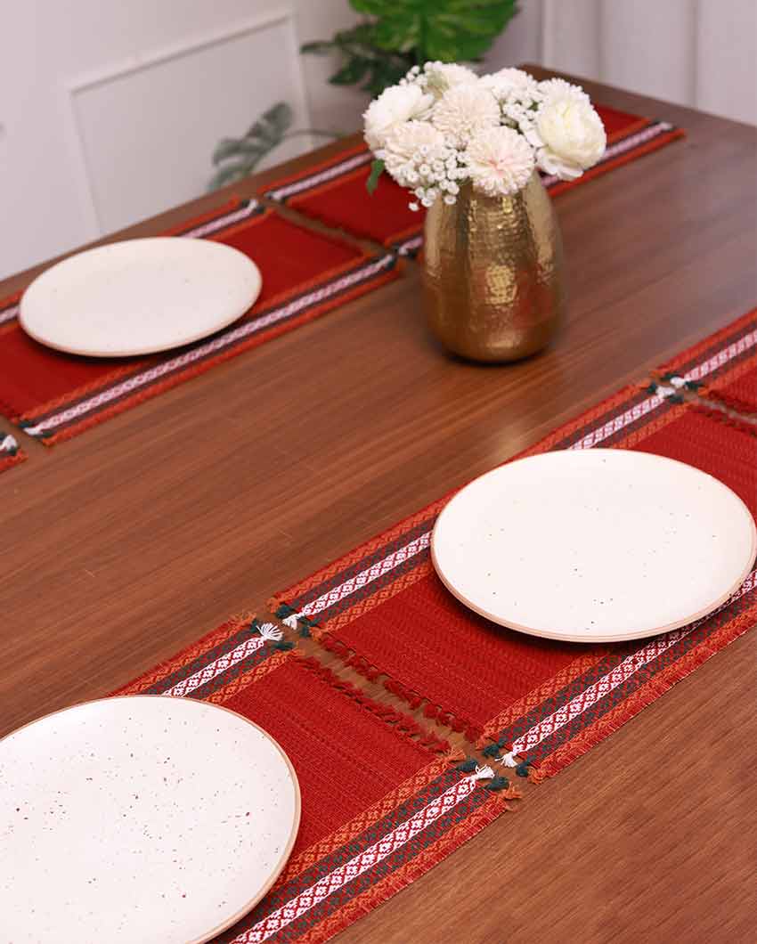 Dark Maroon Madurkathi Tassels Placemats | Set of 6 | 18 x 12 inches