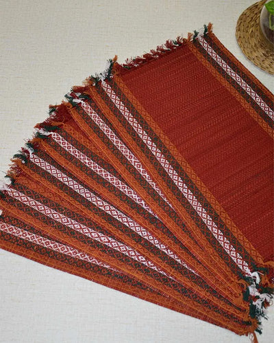 Dark Maroon Madurkathi Tassels Placemats | Set of 6