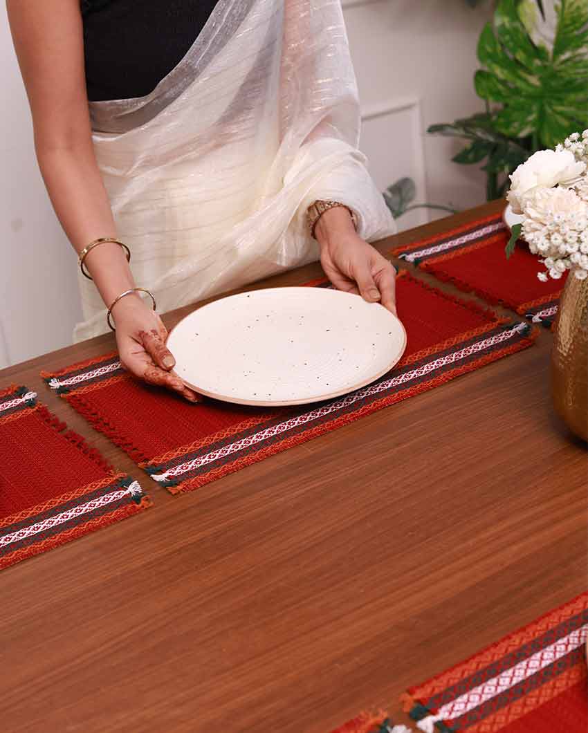 Dark Maroon Madurkathi Tassels Placemats | Set of 6 | 18 x 12 inches