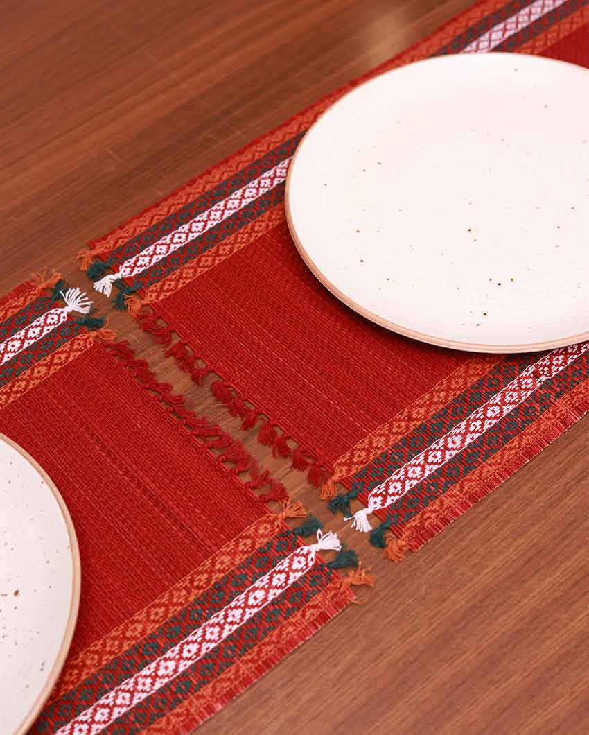 Dark Maroon Madurkathi Tassels Placemats | Set of 6 | 18 x 12 inches