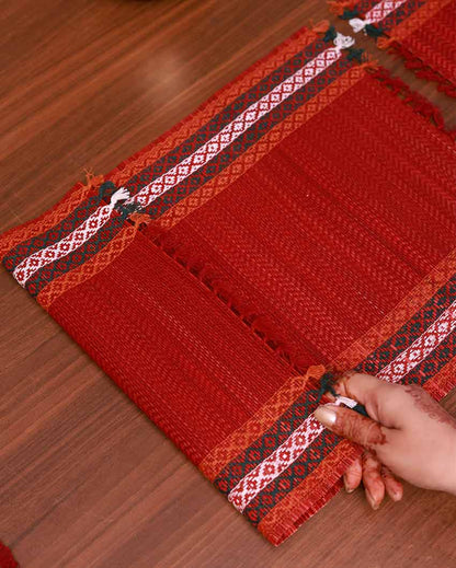 Dark Maroon Madurkathi Tassels Placemats | Set of 6 | 18 x 12 inches