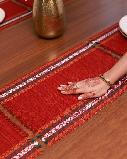 Dark Maroon Madurkathi Tassels Placemats | Set of 6 | 18 x 12 inches