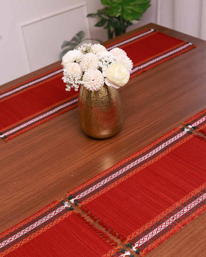 Dark Maroon Madurkathi Tassels Placemats | Set of 6 | 18 x 12 inches