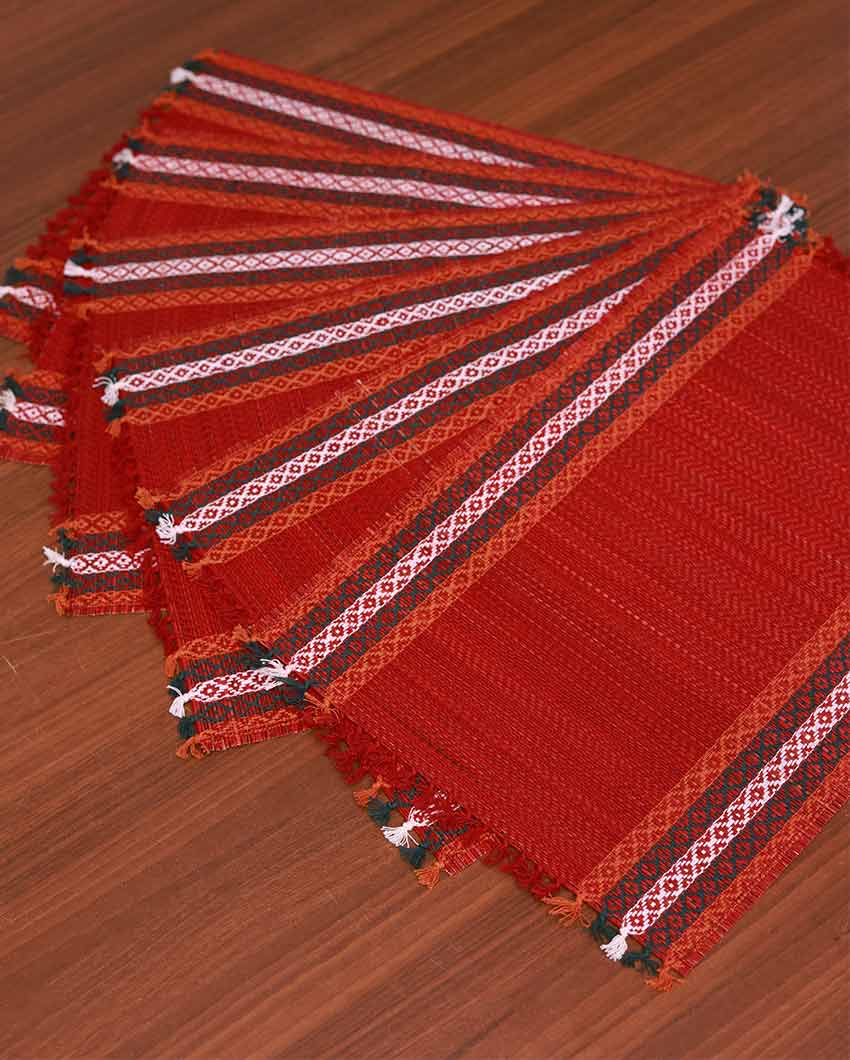 Dark Maroon Madurkathi Tassels Placemats | Set of 6 | 18 x 12 inches