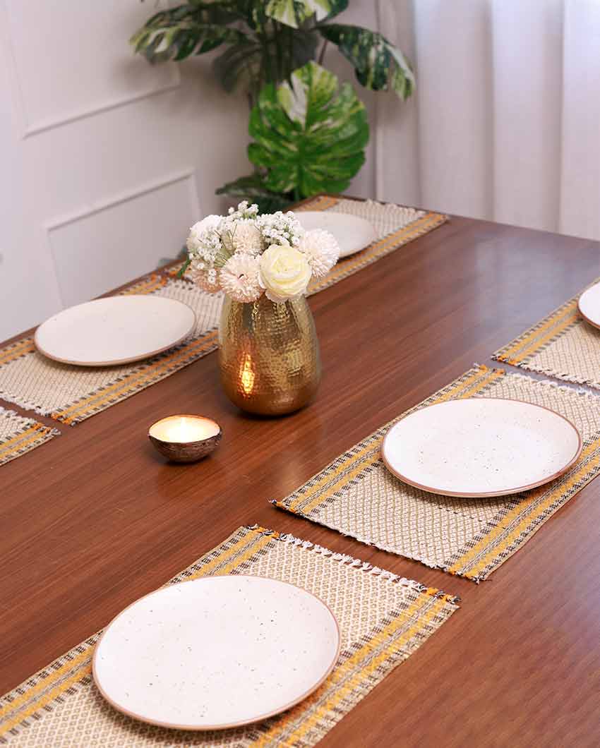 Ivory Madurkathi Tassels Placemats | Set of 6 | 18 x 12 inches