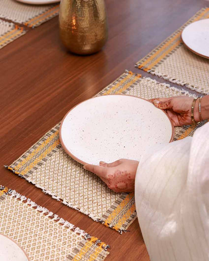 Ivory Madurkathi Tassels Placemats | Set of 6 | 18 x 12 inches