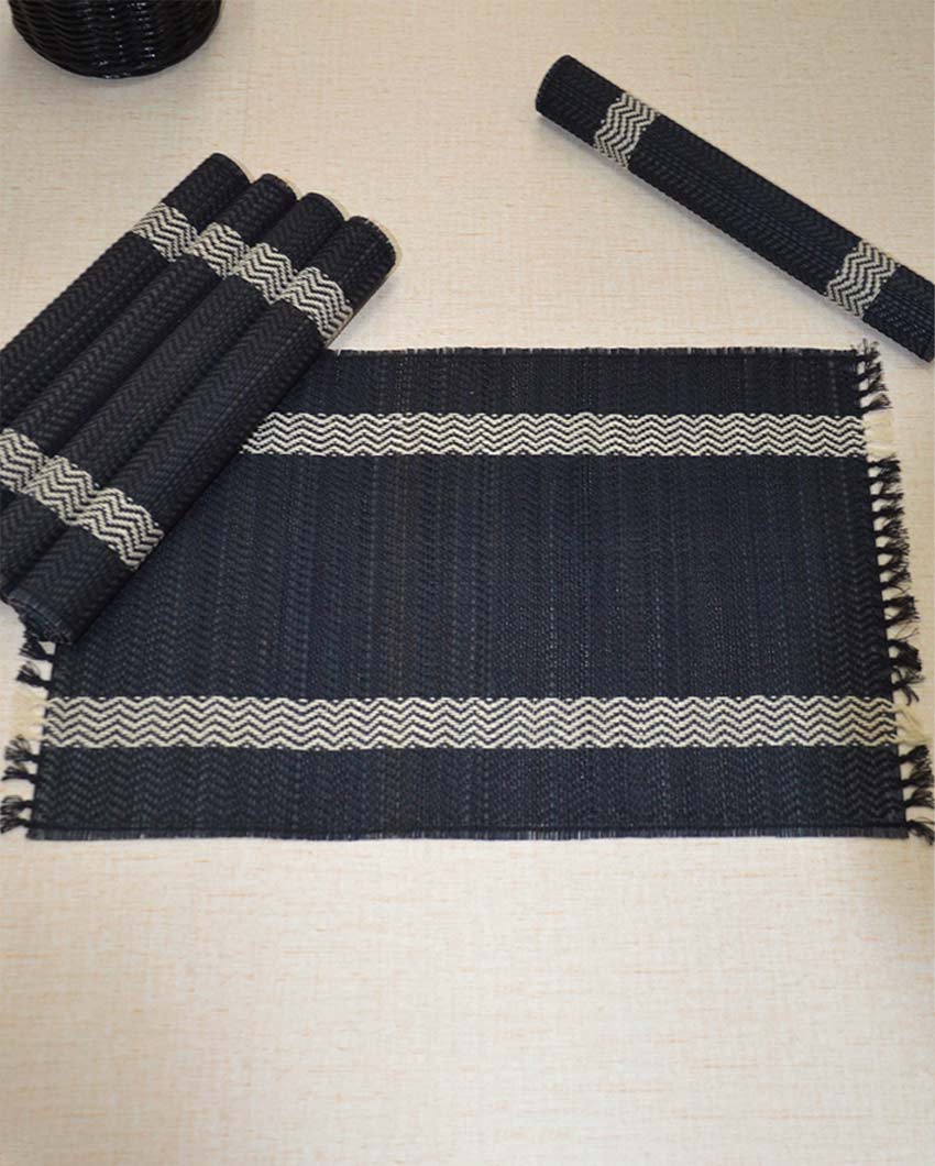 Charcoal Madurkathi Tassels Placemats | Set of 6